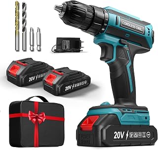 Cordless Drill with 2 Batteries, 20 V Cordless Drill Driver, Max Torque 42Nm, 2 Speed LED Devicer, Compatible with Makita Batteries, 25+1 Torque, 10 mm Chuck - Image 1
