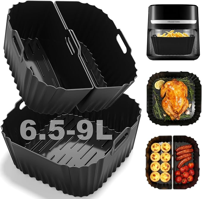 3PCS Silicone Air Fryer Mould 22-25cm for Russell Hobbs 8L/8.3L, Moulinex 7.5L, Cecotec/Cosori/Aigostar 6.5-8.5L, Reusable Square Airfryer Accessories (27170-56 27632-56) - Image 1
