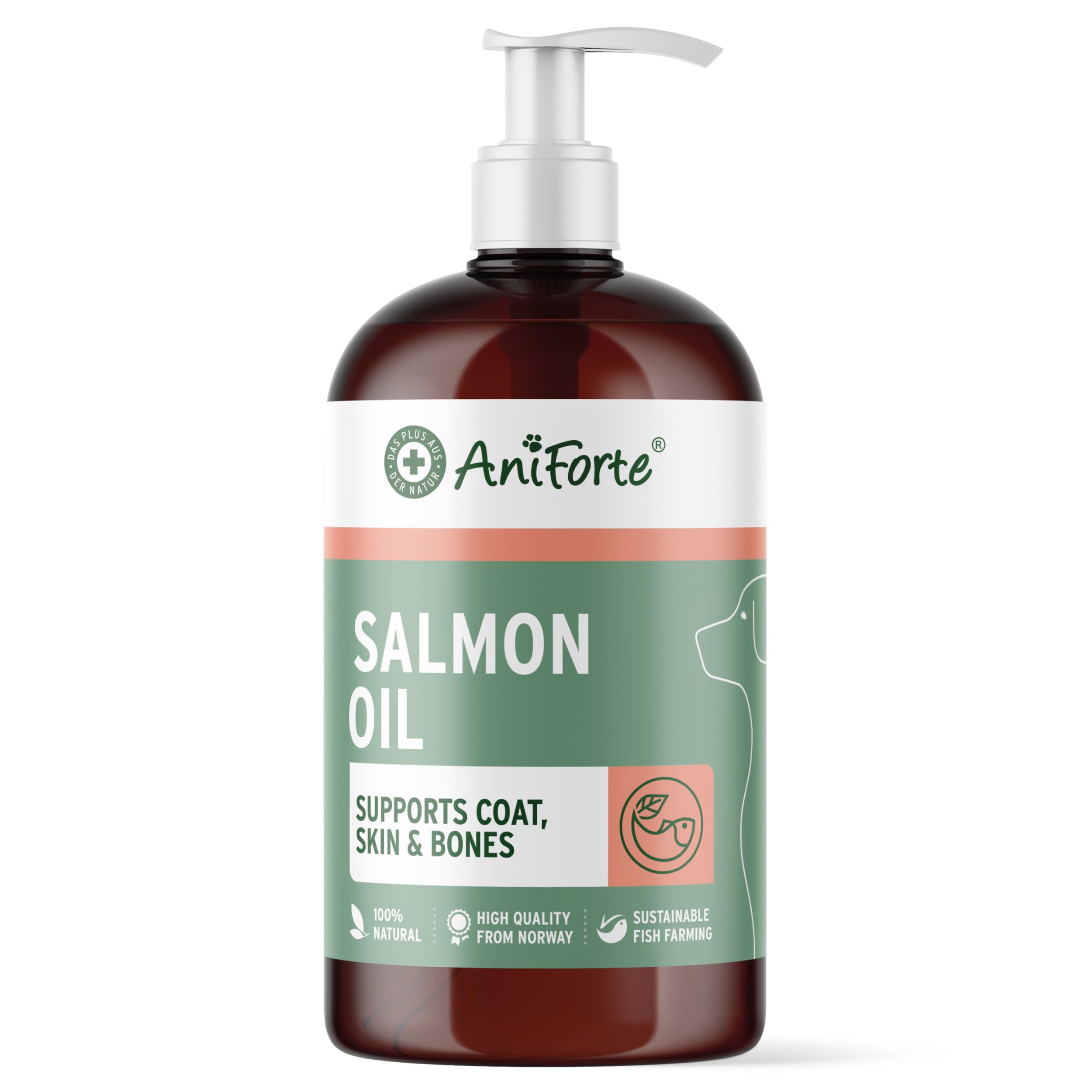 AniForte Salmon Oil for Dogs 500 ML - Natural Fish Oil from Norway Rich in Omega 3 & 6, Barf Supplement for Dogs without additives, Food Supplement - Image 1