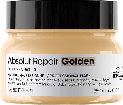 L'Oreal Professionnel Absolut Repair Golden Instant Restructuring Mask for Dry & Damaged Hair Intensely Repairs & Protects 7x More Shine 250 ml - Image 1
