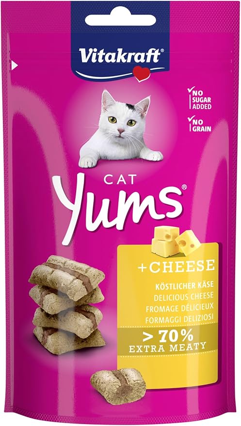Vitakraft Cat Yums, Cat Treat, Soft Cheese Filled Snack, Resealable Bag, No Added Sugars (1x 40g) - Image 1
