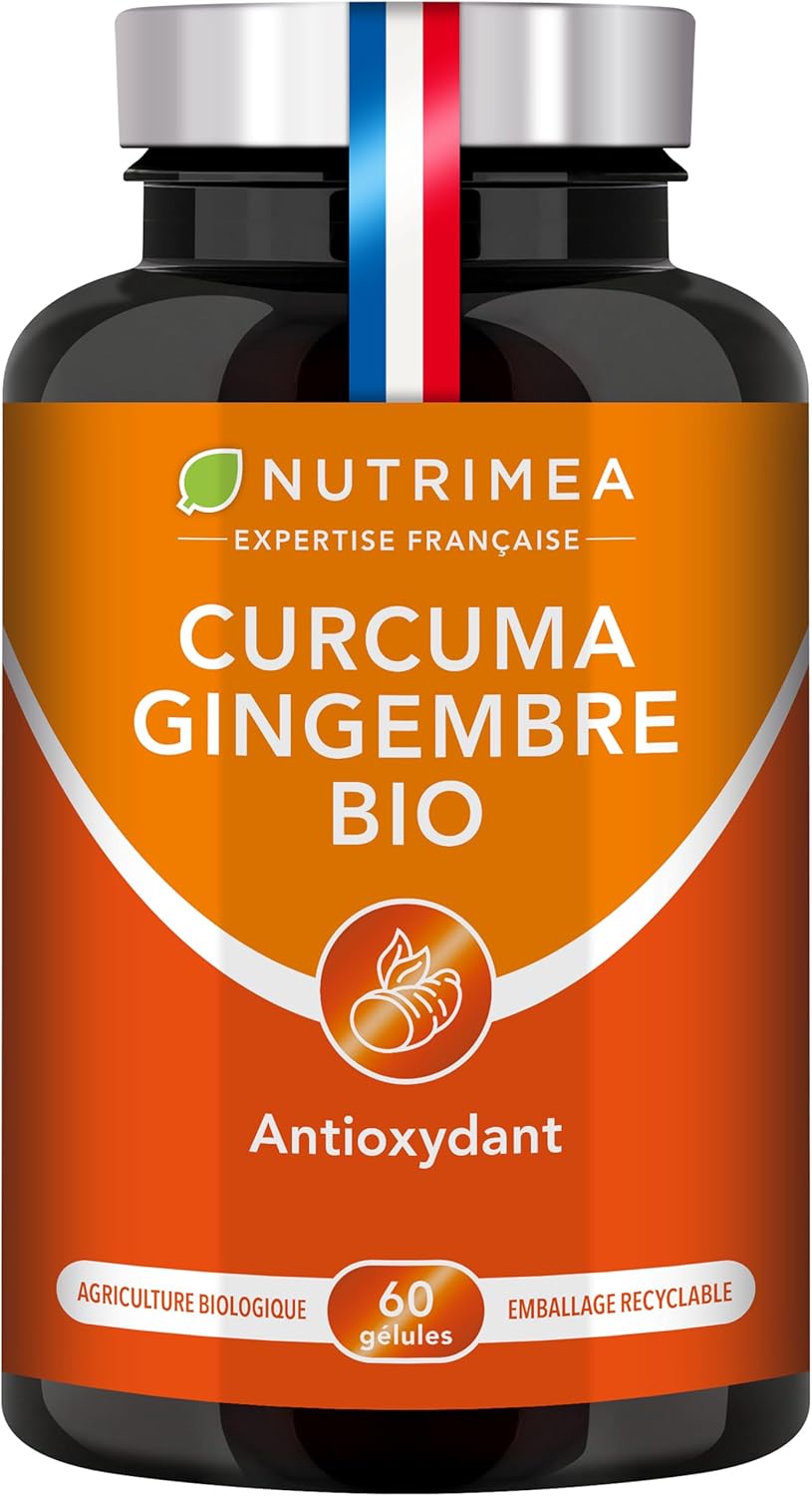 CURCUMA - Extrait de Curcuma BIO Titré à 95% en Curcuminoïdes - Avec Gingembre BIO - Anti Inflammatoire & Antioxydant - Douleurs Articulaires - Nutrimea - 60 Gélules Vegan - Fabriqué en France - Image 1
