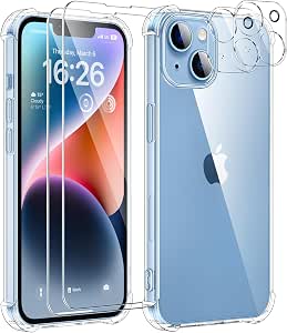 5 in 1 Case for iPhone 14 with 2 Tempered Glass and 2 Camera Protectors, Shockproof Protective Case with Built-In Air Cushion Slim Bumper Cover - Transparent - Image 1