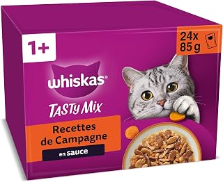 WHISKAS TASTY MIX Aliment humide Sauce Chat adulte 24x85g Recette Fermière (Lot de 2) 48 Sachets - Image 1