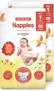 By Amazon Couches Ultra Absorbantes - Taille 1 (2-5kg) - avec canaux - 96 couches (2 paquets x 48) (anciennement une marque Mama Bear, même produit) - Image 1