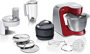Bosch MUM58720 Pastry Processor, Stainless Steel, 1000 W, 3.9 Liters, Stainless Steel and Plastic, 7 Speed, Grey/Red - Image 1