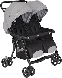 Graco DuoRider Lightweight Double Stroller, From Birth to Approx 3 Years (0-15kg), Adjustable Backrests, Foldable, Large Storage Basket, Grey, Steeple Gray - Image 1