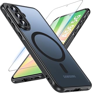 BESINPO Coque pour Samsung A56 5G,[avec Verre Trempé] Magnétique Coque A56 5G,Antichoc Translucide Mat Protection Militaire Arrière Rigide Housse Etui Case pour Samsung Galaxy A56 5G(Noir) - Image 1