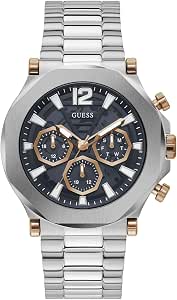 Guess US Men's Silver-Tone Cut-Through Multifunction Watch - Image 1