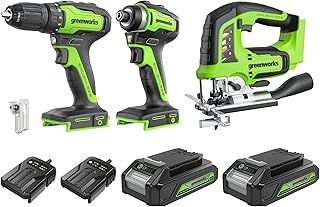 3 Piece 24V Cordless Tool Kit consisting of cordless screwdriver (35 Nm), cordless impact driver (220 Nm), cordless jigsaw, 2 batteries and charger - Image 1