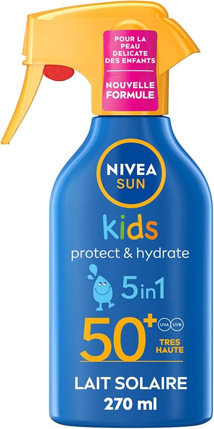 NIVEA SUN Protect & Hydrate Kids Sun Spray Gun SPF 50+ 270 ml - Water-Resistant Sunscreen - High Protection Face and Body for Delicate Children's Skin - Image 1