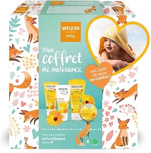WELEDA - Newborn Gift Set - Gentle Baby Care with Calendula – Cleansing Cream, Face Cream, Change Cream, Intense Universal Balm, Organic Cotton Bath Cape, NATRUE, 200 ml+75 ml+50 ml+25 g, - Image 1