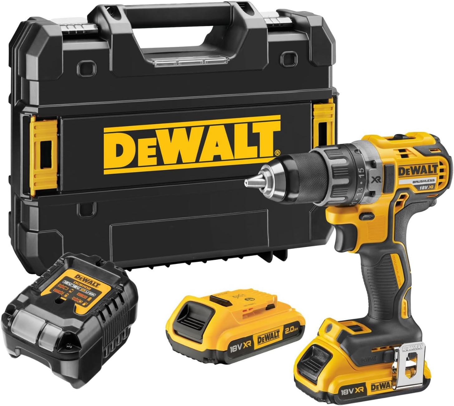 DEWALT Brushless XR 18V Ultra-Compact Cordless Drill, 2 x 2Ah Batteries & Charger, High Torque 70Nm, LED Lamp, Heavy Duty Case - DCD791D2-QW - Image 1