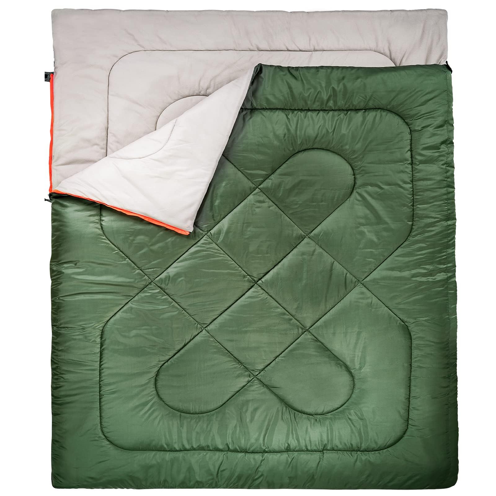 Amazon Basics Rectangular Sleeping Bag for Camping and Hiking in Cold Weather, Double Size for Two, Olive Green - Image 1