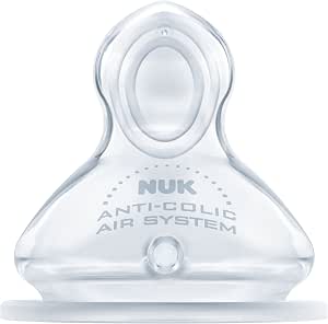 NUK First Choice+ Baby Bottle Teat, 0-6 Months, Silicone with Medium Feed Hole, Anti-Colic, 2 Count - Image 1