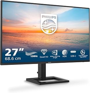 27E1N1600AM - 27-inch Quad HD Monitor, Speakers, Height Adjustable (2560x1440, 100Hz, HDMI 1.4, USB-C (65W PD), USB Hub) Black - Image 1