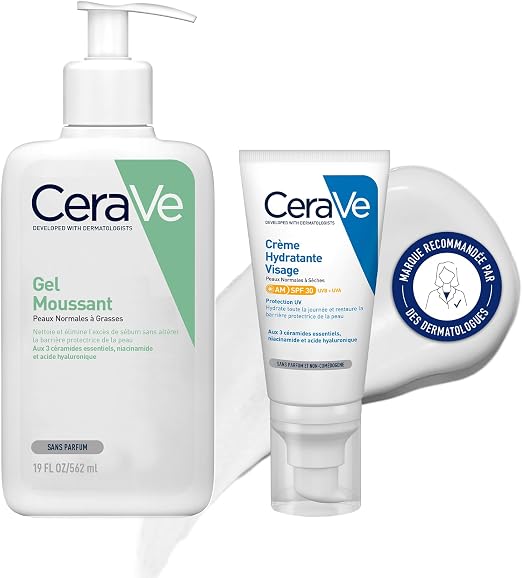CeraVe - Protective Routine - Foaming Gel 566ml + Face Moisturizing Cream SPF30 53ml - Moisturizes & Preserves the Skin Barrier - With 3 Essential Ceramides - Oily Skin - Image 1