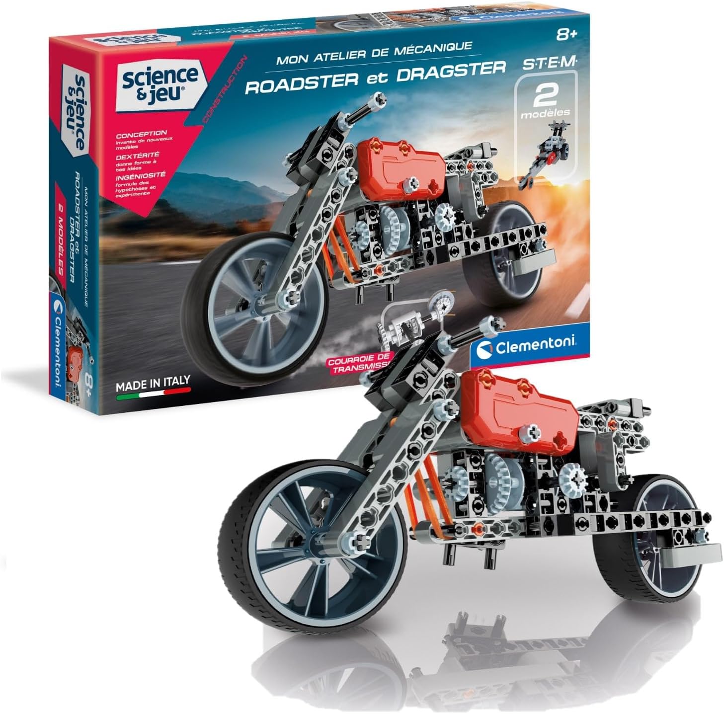 Clementoni | Mon Atelier de Mécanique – Construction Roadster & Dragster Enfants 8 Ans+ | Kit STEM à Construire | 130+ Pièces | Transmission Réaliste | Développement Logique et Dextérité - Image 1