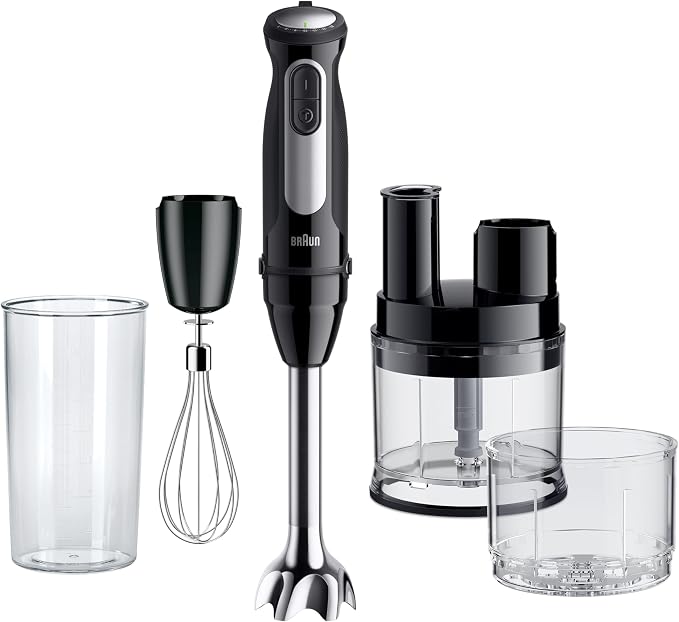Braun MultiQuick 5 Pro MQ 55.755 M, PowerBell Plus Technology Hand Blender, 25 Speeds & Turbo, EasyClick Plus System, Mini Food Processor, Metal Whisk & Beaker 500 ml, Included, 1000W, Black - Image 1