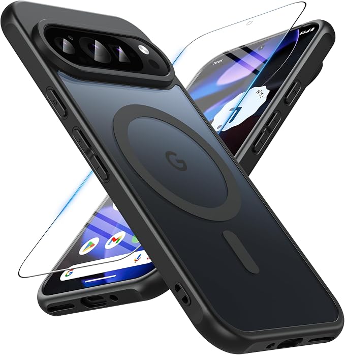 OWKEY Magnetic Case for Google Pixel 9 /Google Pixel 9 Pro 2024[Compatible with MagSafe][with Tempered Glass][Translucent Matte] Shockproof Hard PC Case for Pixel 9/Pixel 9 Pro (Black) - Image 1