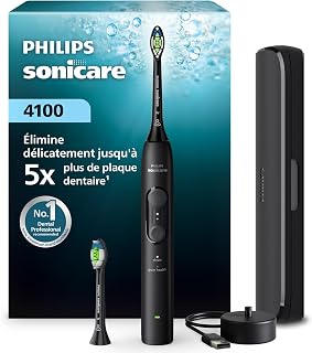 Brosse à dents électrique sonique Philips Sonicare série 4000 – capteur de pression, 4 réglages, EasyStart, SmarTimer, 21 jours d’autonomie, étui de voyage, coloris noir, modèle HX4044/52, [Nouveau] - Image 1