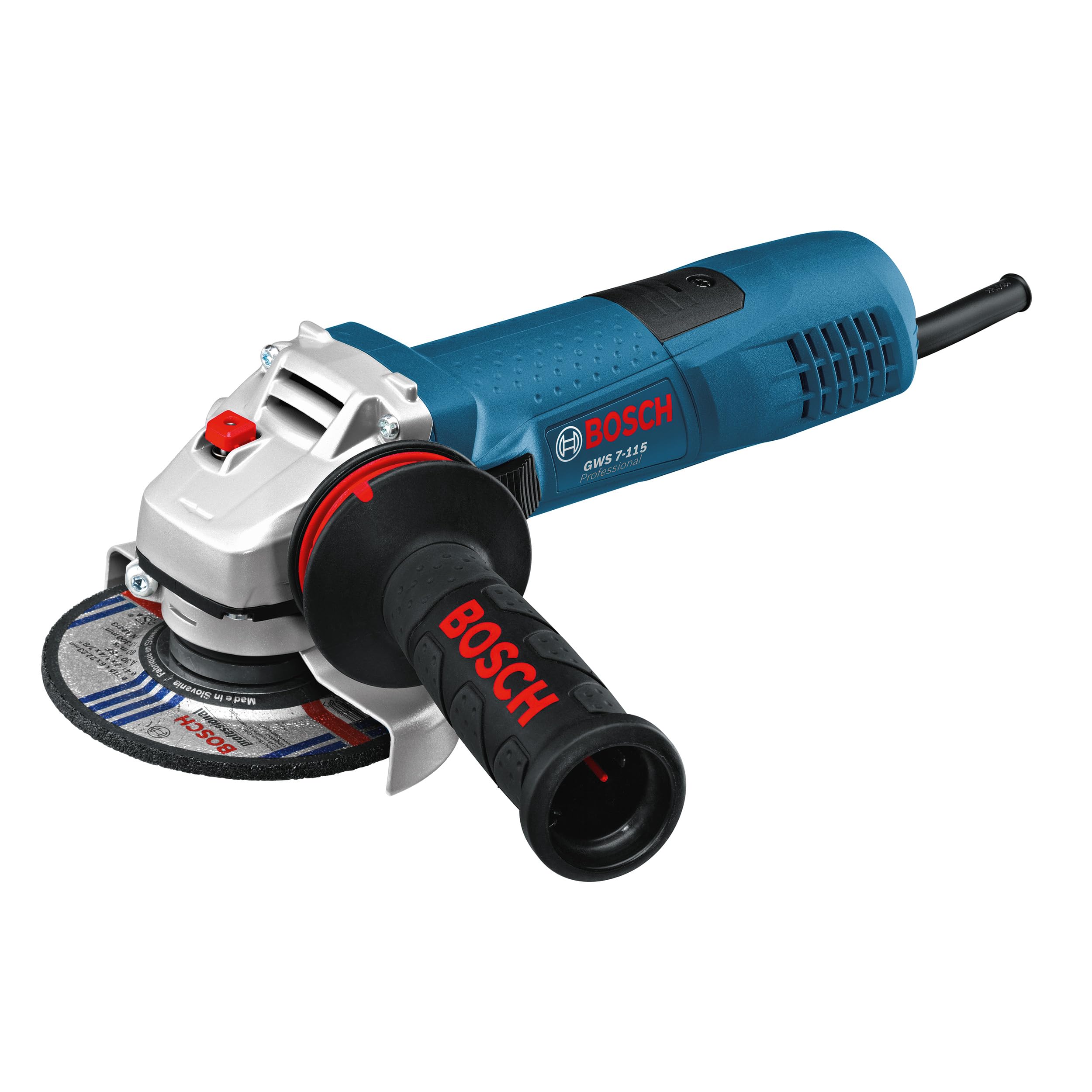 Bosch Professional angular grinder GWS 7-115 E (Ø disc 115 mm, power 720 W, with auxiliary handle, clamping flange, protective cover, clamping nut, spanner) - Image 1