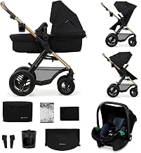 Kinderkraft MOOV2 AIR 3-in-1 Stroller, Travel System from Birth to 22kg, Mink PRO I-Size Car Seat Included, Extendable Hood with UPF50+ Filter, Inflatable Wheels, Black - Image 1