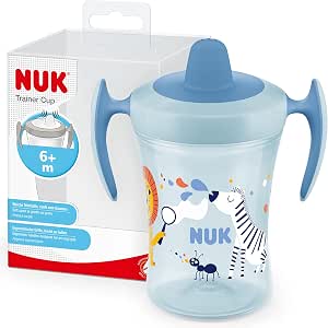NUK Trainer Cup Training Cup | Soft Tip | Leak Proof | 6+ Months | 230 ml | Zebra (Blue) - Image 1