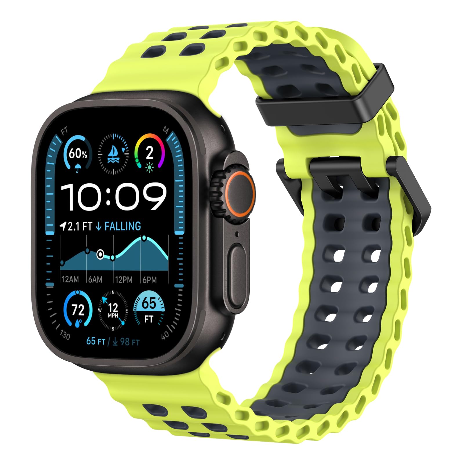 Ocean Breathable Watch Strap Compatible with Apple Watch Ultra 2/Ultra 49mm,S10 46mm,9/8/7 45mm,SE2/SE/6/5/4 44mm,3/2/1 42mm, Silicone Sport Band for Men Women - Image 1