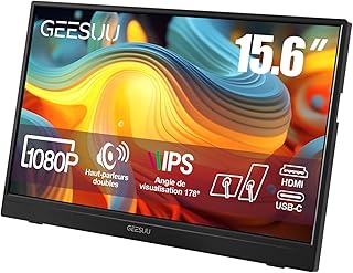 Ecran Portable 15,6 Pouces, Moniteur Portable FHD 1080p IPS 60Hz 99% sRGB, Écran Ordinateur Portable avec Béquille, Ecran Portatif Type-C Port/HDMI pour Mac/Laptop/PC/PS/Xbox - Image 1