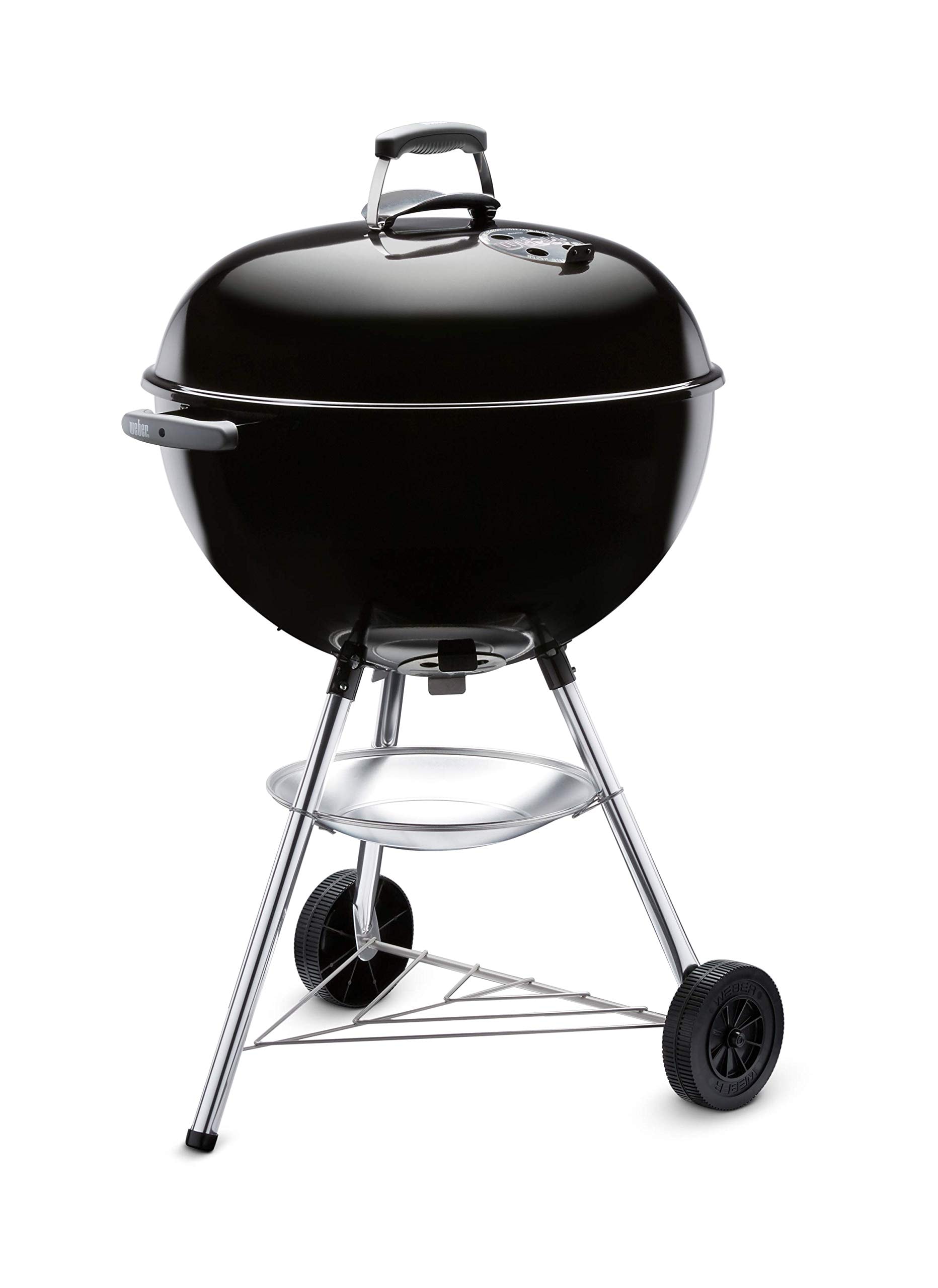 Weber Bar-B-Kettle Charcoal Barbecue / Enamelled Steel Bowl and Lid, 57 cm Cooking Surface, Ash Tray, Tripod and Wheels, Black/Silver - Image 1