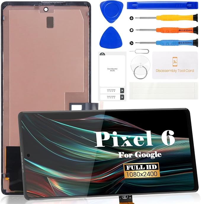 Google Pixel 6 OLED LCD Display Touch Screen Replacement for GB7N6 G9S9B16 G9S9B GR1YH Repair Kit with Frame (Black) - Image 1