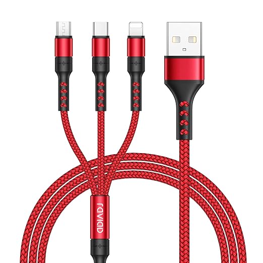 RAVIAD Multi USB Cable, 3 in 1 Multi USB Charger Braided Nylon Cable with Micro USB Type C Connectors for Samsung Galaxy S10/S9/S8, Huawei P30/P20, Honor, OnePlus, Wiko, Kindle 1.2 M - Image 1