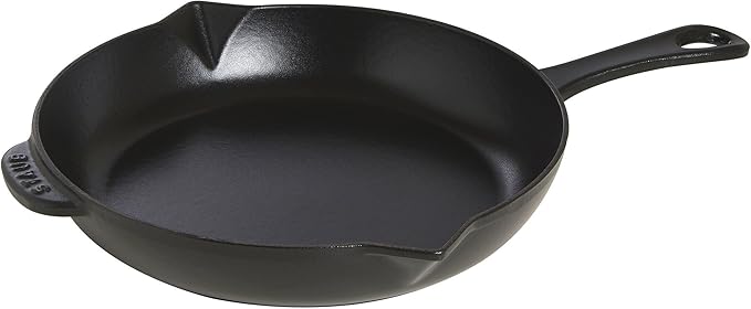 STAUB Cast Iron Frying Pan with Double Spout, Diameter 26 cm, Matt Black - Image 1