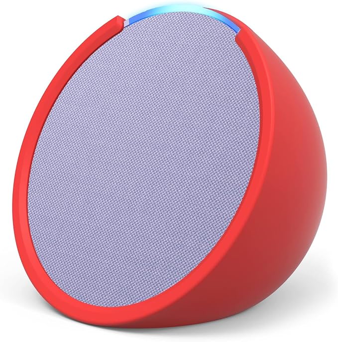 Echo Pop | Enceinte connectée Bluetooth compacte au son riche, avec Alexa | Lavande+ housse « Made for Amazon » pour Echo Pop (Modèle 2023), Rouge - Image 1
