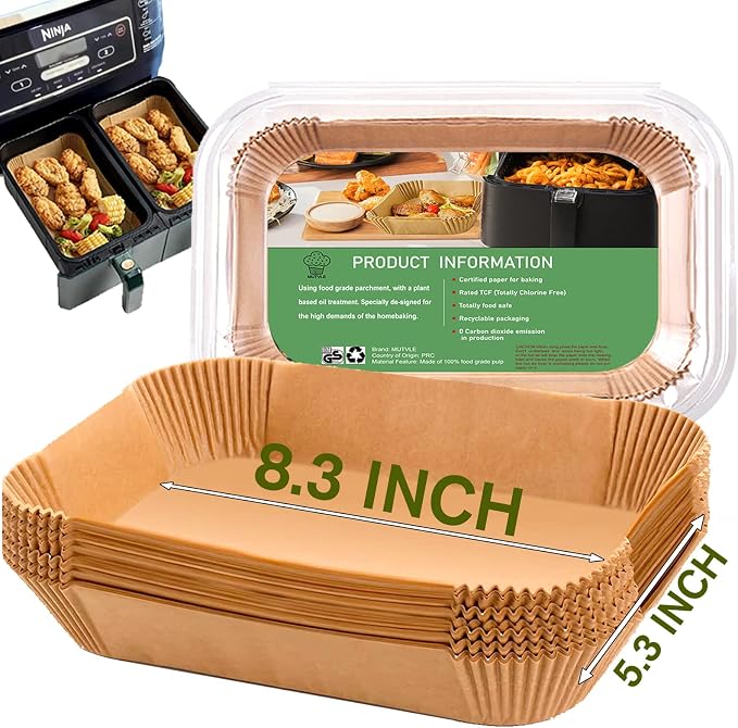 100 Pcs Air Fryer Liners Rectangular Air Fryer Liners Disposable Air Fryer Liners Double Basket Liners for Ninja Air Fryer 2 Basket Instant Pot Vortex Plus PowerXL Vortex DualZone Air - Image 1