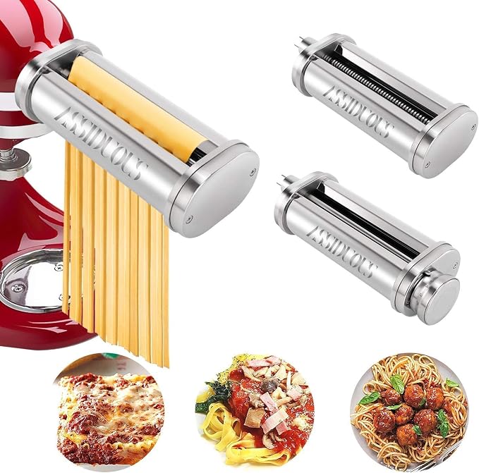 Pasta Machine Rolls Cutters for KitchenAid Robot, Stainless Steel, Composite Pasta Machine and Two Rolls Cutters for Kitchenaid Artisan Accessories - Image 1