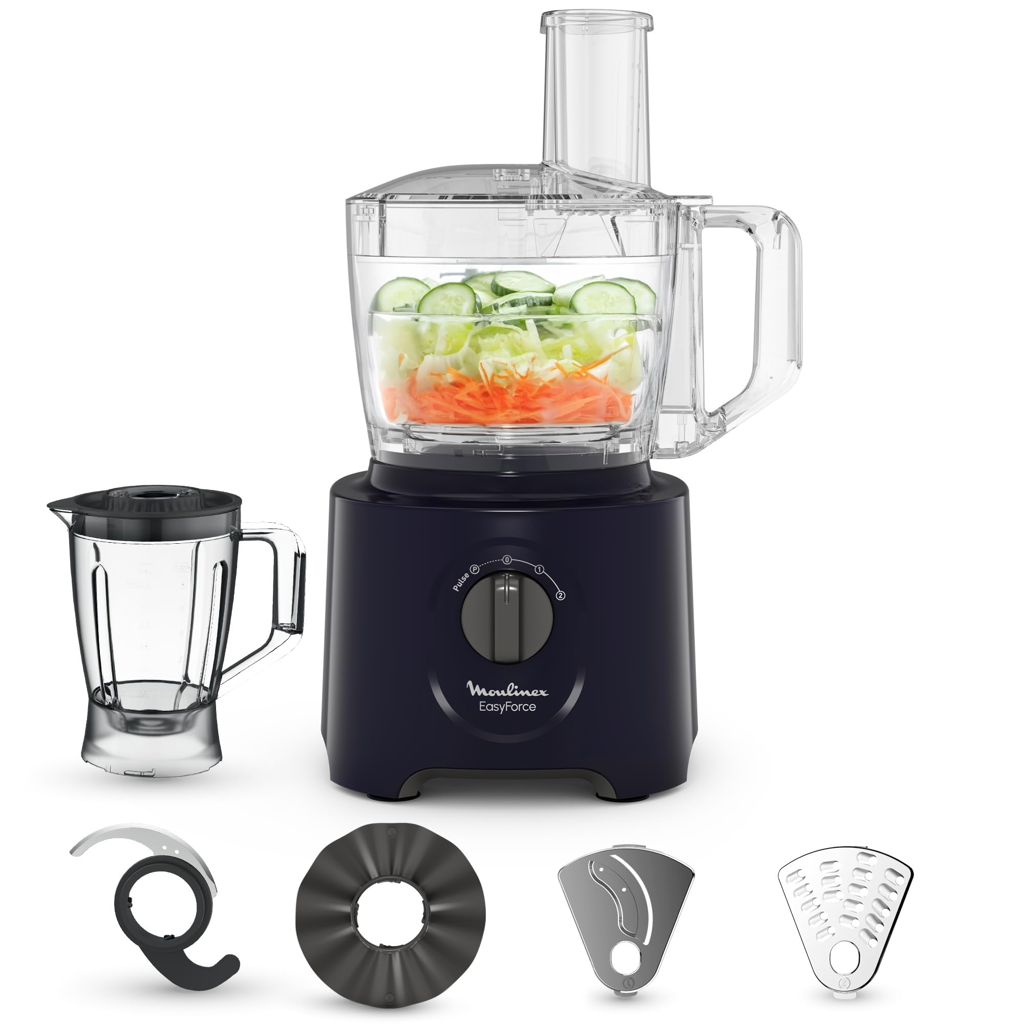 Moulinex Easy Force FP247810 Compact 3 L 800 W 2 Speeds + Pulse 25 Functions 6 Accessories Blender Graters Blue - Image 1