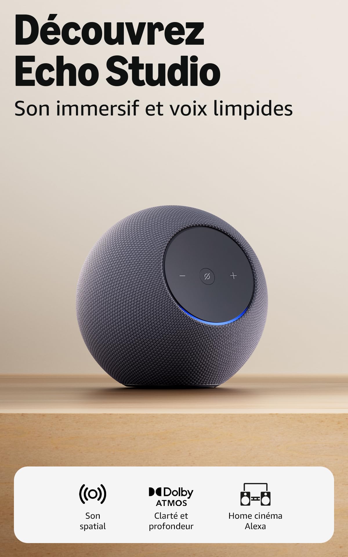 Amazon Echo Studio (newest gen), compact design, immersive spatial audio and Dolby Atmos, Graphite - Image 1