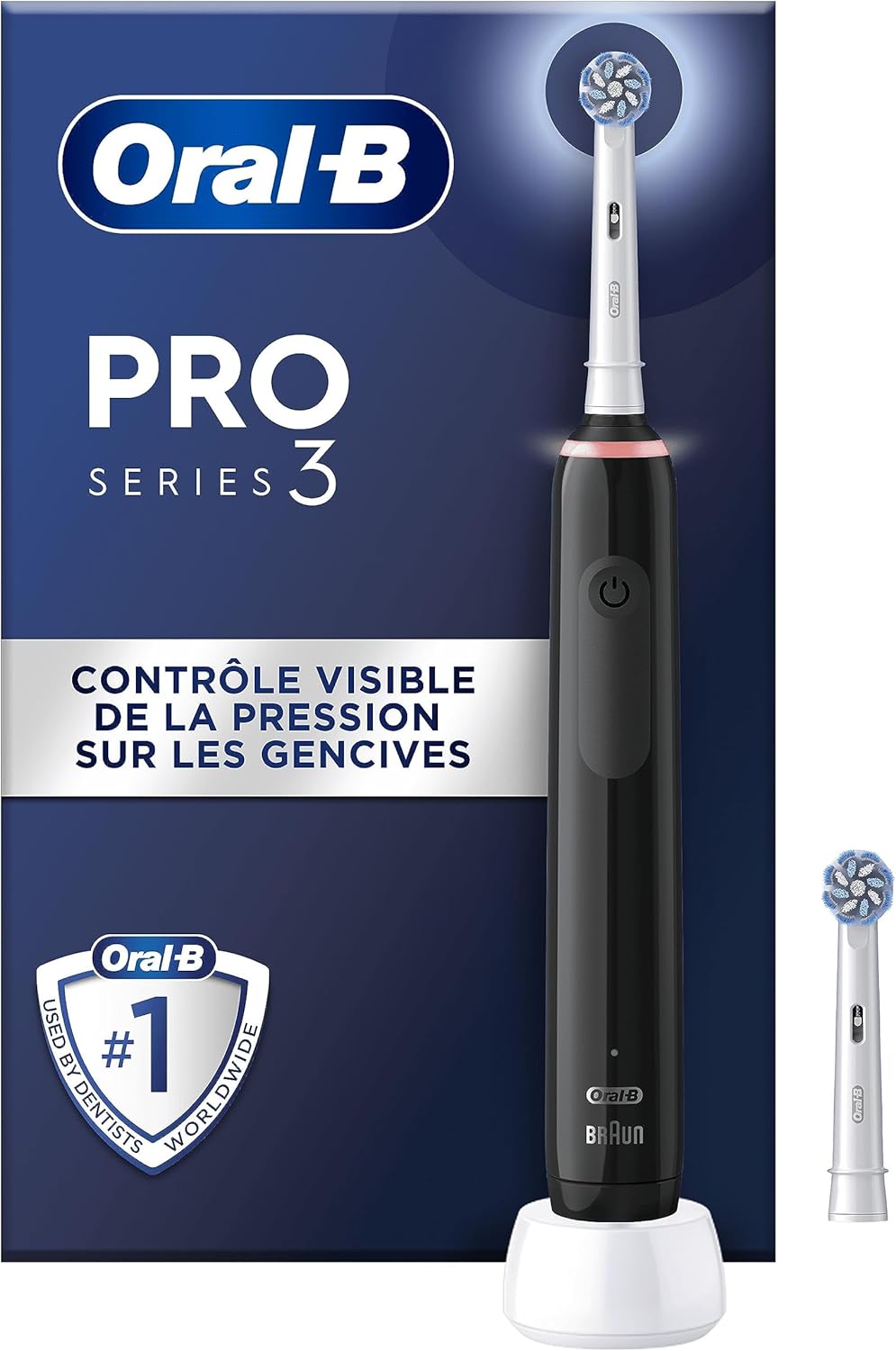 Oral-B Pro 3 3000, Brosse à dents électrique, 1 Brossette, Éliminer Jusqu’à 100% de Plaque Dentaire, Noir - Image 1