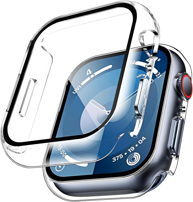 TAURI 2 Pieces PC Case Compatible with Apple Watch Series 9/8/7 45mm, Ultra Thin [Touch Sensitive] Tempered Glass Screen Protector iWatch Series 9/8/7 45mm-Transparent - Image 1