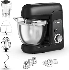 Moulinex Bake Partner, Food Processor, Power 1100 W, Stainless Steel Bowl 4.6L, Beater, Whisk, Kneader, Blender, Vegetable Cutter, Consistent Result, Black, QA522810 - Image 1