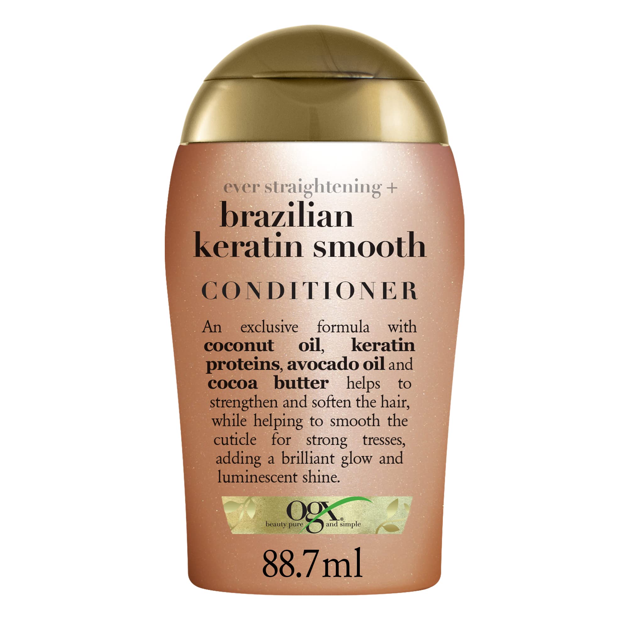 OGX-Après-Shampooing Ever-Straightening+Brazilian Keratin Smooth (flacon de 88,7 ml)-Après-shampoing lissant à la kératine brésilienne -Soin cheveux hydratant et réparateur pour des cheveux éclatants - Image 1