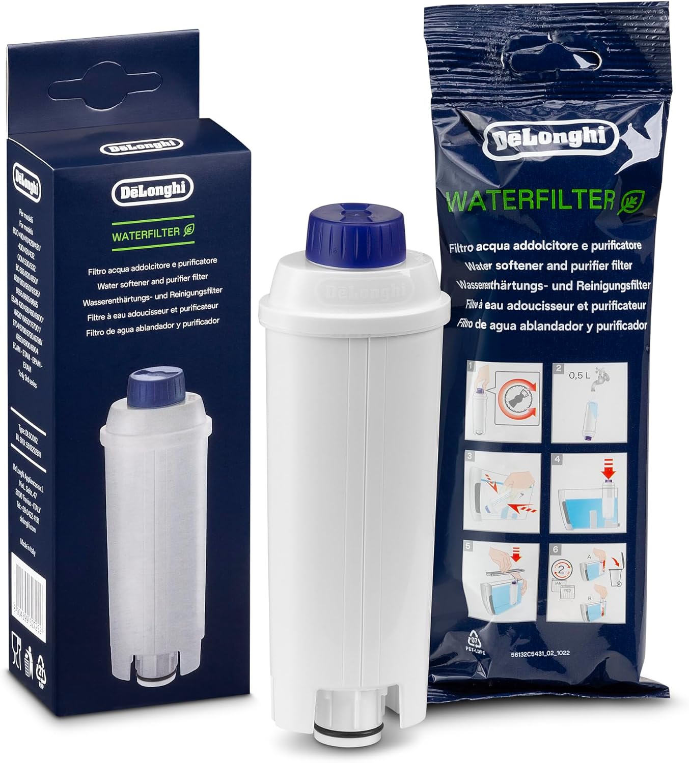 De'Longhi DLSC002 Filter Cartridge, Coffee Machine Water Filter, White - Image 1