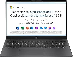 HP 15-fd0001sf Laptop 15.6 Inches FHD, Laptop (Intel Celeron N100, 4GB RAM, 128GB UFS, Intel UHD Graphics, Windows 11), Laptop Grey, AZERTY, Microsoft 365 Personal 12 Months Included - Image 1