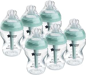 Tommee Tippee Anti-Colic Bottles, Breast Imitating Nipple with Unique Anti-Colic Ventilation System, 260 ml, Pack of 6 - Image 1