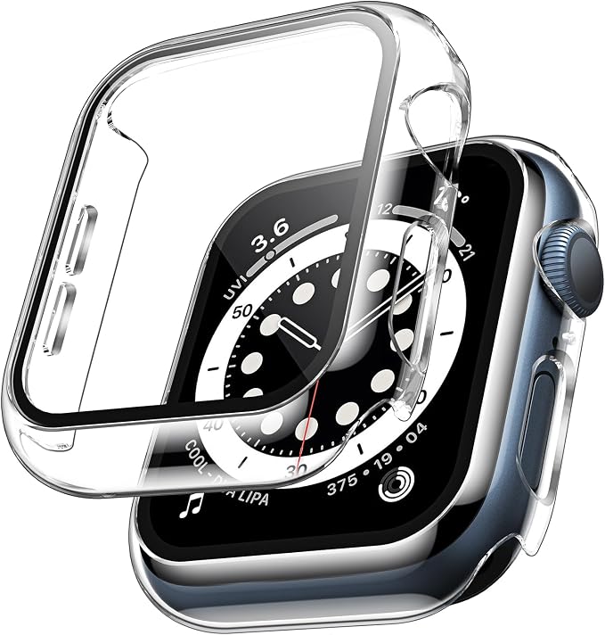 TAURI 2 Pieces PC Case Compatible with Apple Watch SE 3/2/1/ Series 6 5 4 SE 44mm, Ultra Thin [Touch Sensitive] Tempered Glass iWatch 44mm - Transparent - Image 1