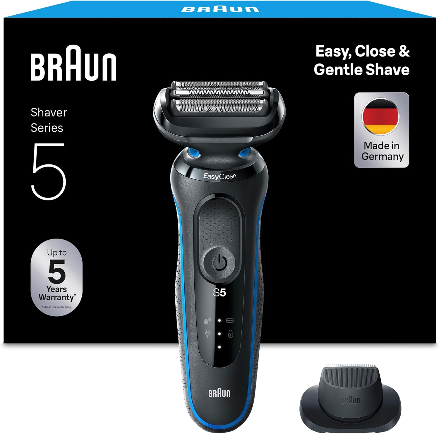 Braun Rasoir Electrique Pour Hommes Series 5 51-B1200s, Etanche, A Grille Et Sans Fil, Rechargeable, Avec Accessoire Tondeuse De Précision Pour Bien Raser Et Tondre La Barbe, Bleu - Image 1