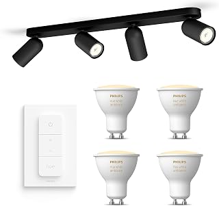 Philips Hue Pongee Spot en saillie (Noir) - Lumière blanche chaude à froide - Comprend un Variateur de lumiere Hue - Spot en saillie avec 4 points lumineux - GU10 - Hue White Ambiance - Image 1