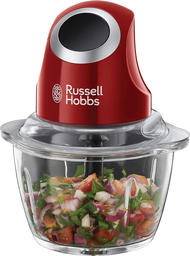 Russell Hobbs Mini Electric Food Chopper [Multifunction] Desire Red (for Vegetables, Fruits & Meats, One Button Operation, Glass Bowl 500 ml, Steel Blade, Preserving Lid) 24660-56 - Image 1
